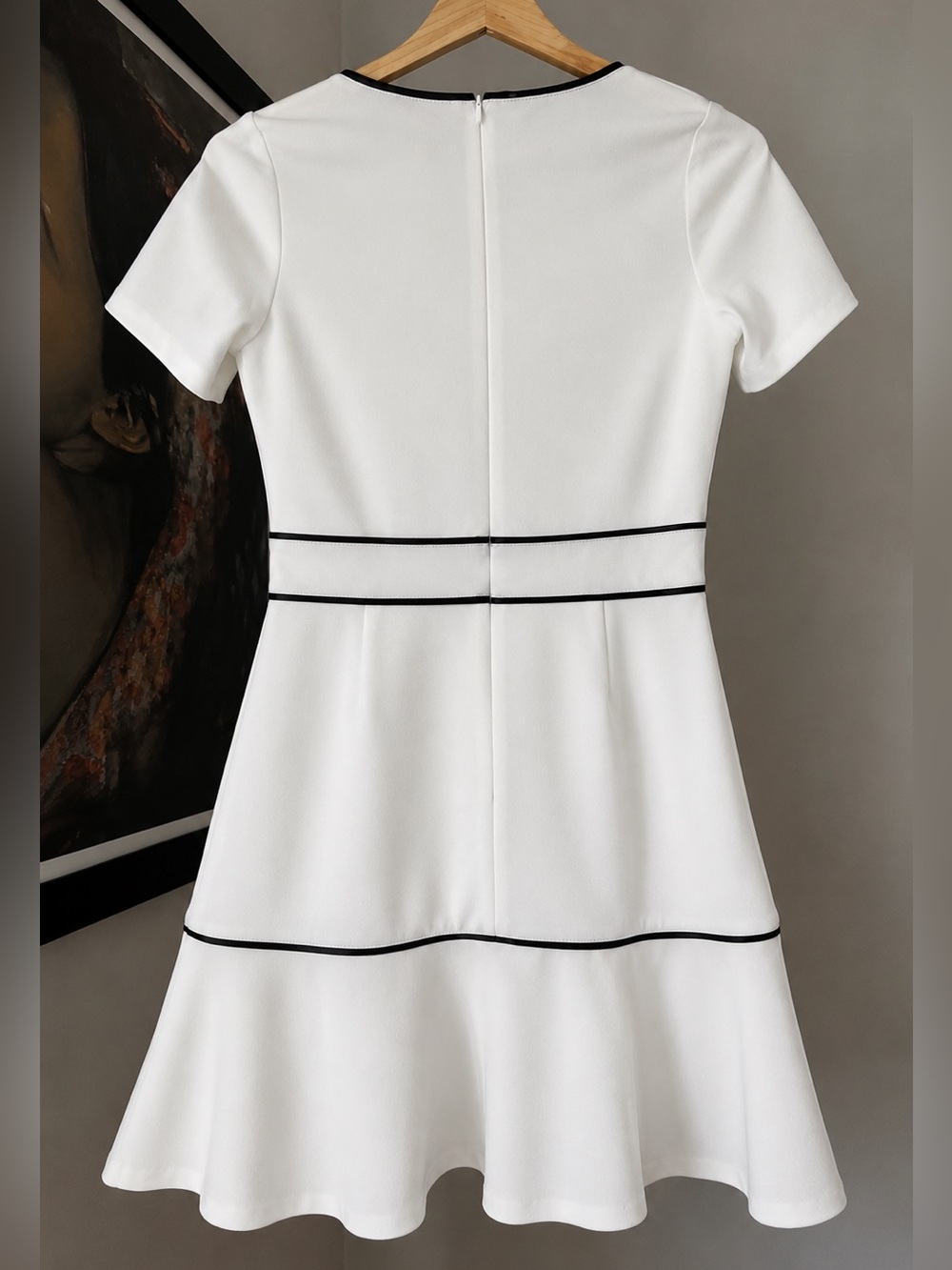 Love…ady White Fit & Flare Mini Dress Black Trim Size Small - Picture 5 of 9